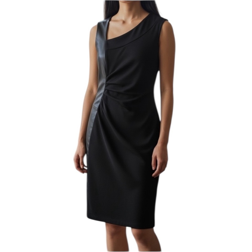 Danier Black Italian Leather Asymmetric Ruched Dress
